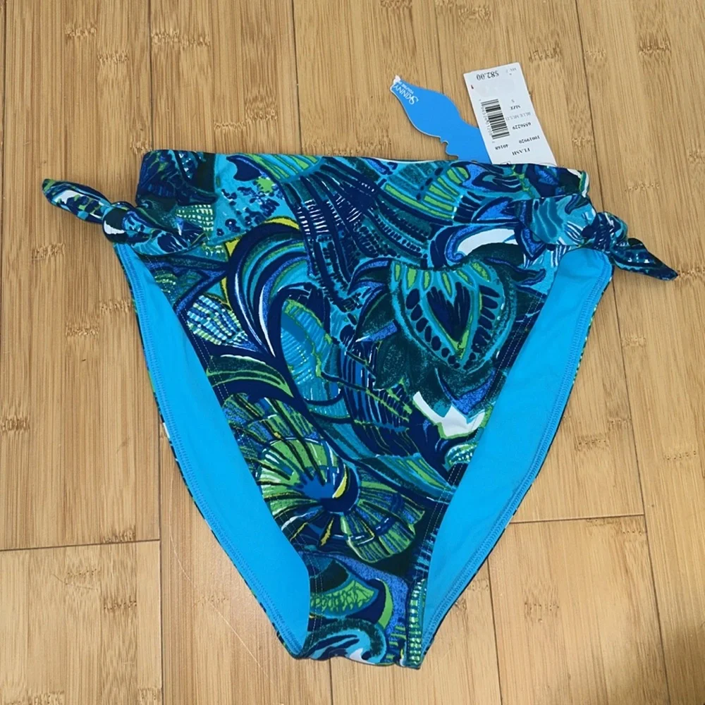 Skinny Dippers Blue MultiColored High Waisted Bikini Swim Suit Bottoms Small NWT